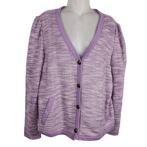 Maurices Womens Cropped Tweed Cardigan Purple Button Knit Pockets Sweater XL